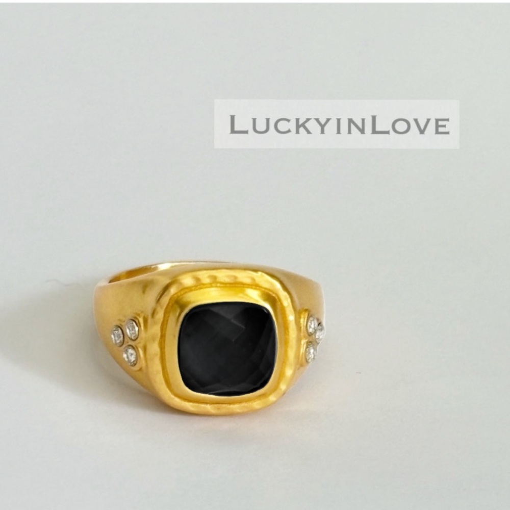 JULIE VOS® Rare Aquitaine Catalina Statement Ring Triad CZ Obsidian Black